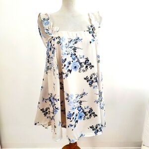 • Floral Off Shoulder Top Tank by If By Sea / Cream & Blue / Medium